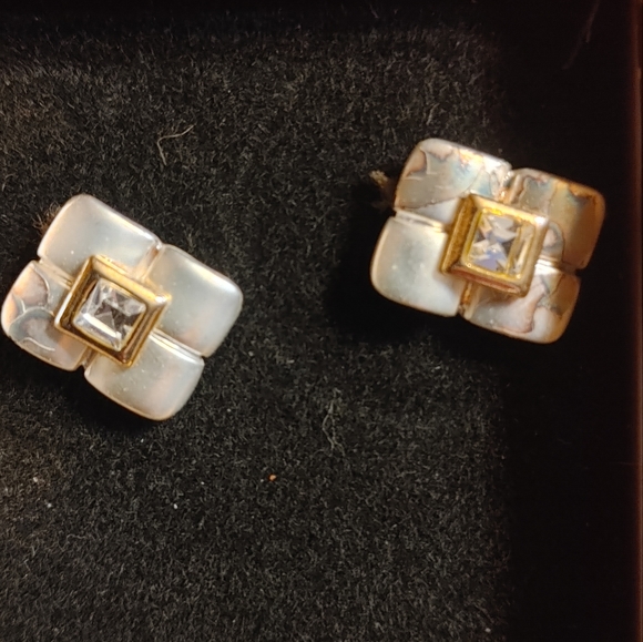 Silver and Gold finish Earrings with CZ - Picture 1 of 2